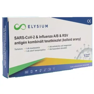 Elysium SARS-CoV-2 & influenza A+B & RSV Ag kombinált gyorsteszt - 1 db tesztkészlet (torok/orrlyuk) - Lejárati idő: 2025-09-21 - 1 db