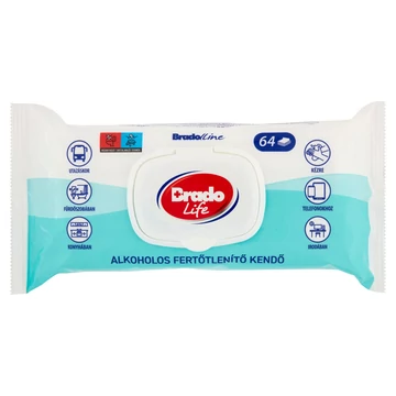 BradoLife alkoholos fertőtlenítő kendő - 64 db BradoLife alkoholos fertőtlenítő kendő - 64 db