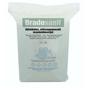 Bradosanit Kétoldalas, előszappanozott mosdatókesztyű 12db Bradosanit Kétoldalas, előszappanozott mosdatókesztyű 12db