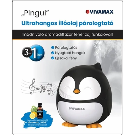 Ultrahangos illóolaj párologtató fehér zaj funkcióval Pingvin