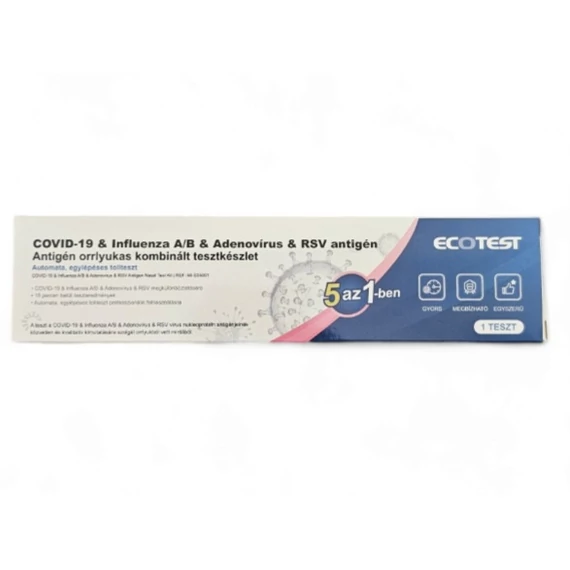 ECOTEST COVID-19 & influenza A+B & Adenovírus & RSV Ag kombinált, orrlyukas, egylépéses, automata tollteszt - 1 db tesztkészlet (orrlyukas)