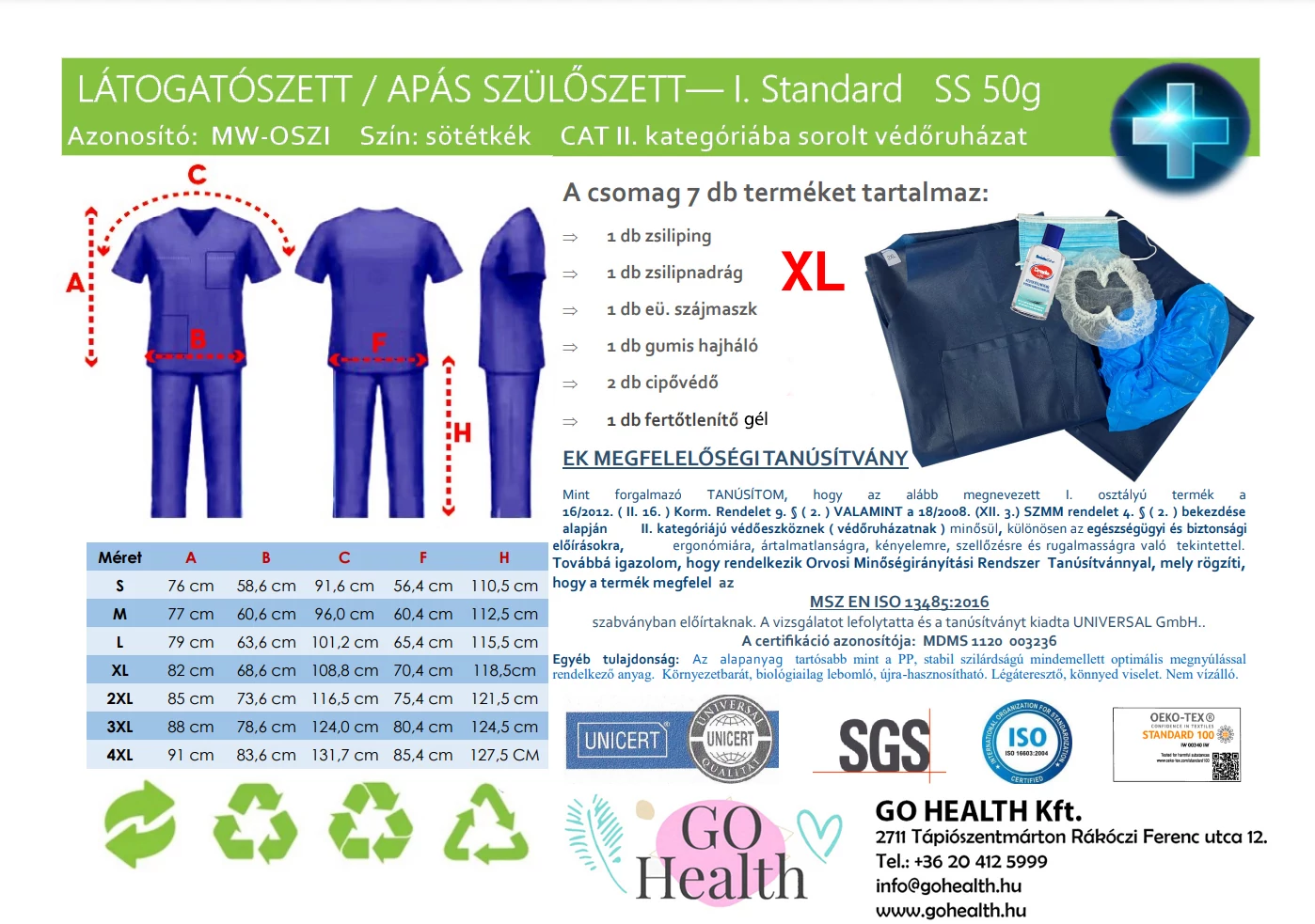 GO Health Látogató szett/Apás szülés szett  - XL